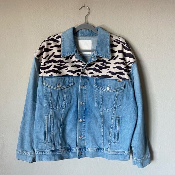 Mother The Drop It Drifter Denim Zebra Blue Jacket Oversized Size XL - Picture 5 of 9